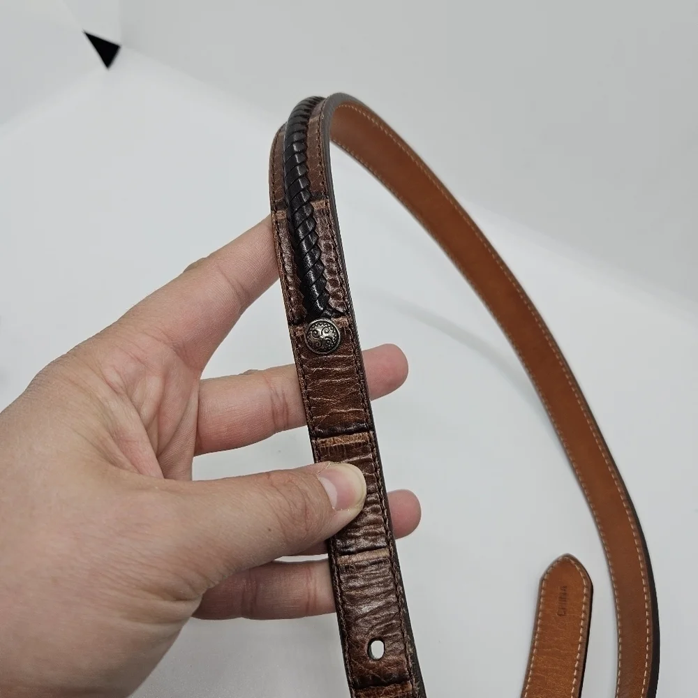 Brighton brown croc embossed skinny leather belt with dark brown cable detail XL